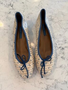 Margaux Demi Cream Floral Ballet Flats with Blue Trim